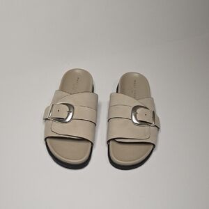 Marc Fisher LTD Slide Beige Sandals with Silver Buckle